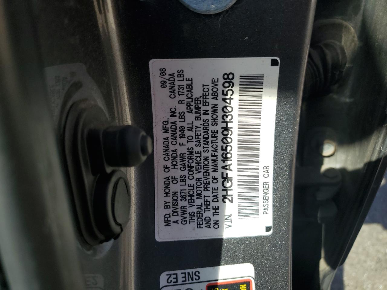 2HGFA16509H304598 2009 Honda Civic Lx