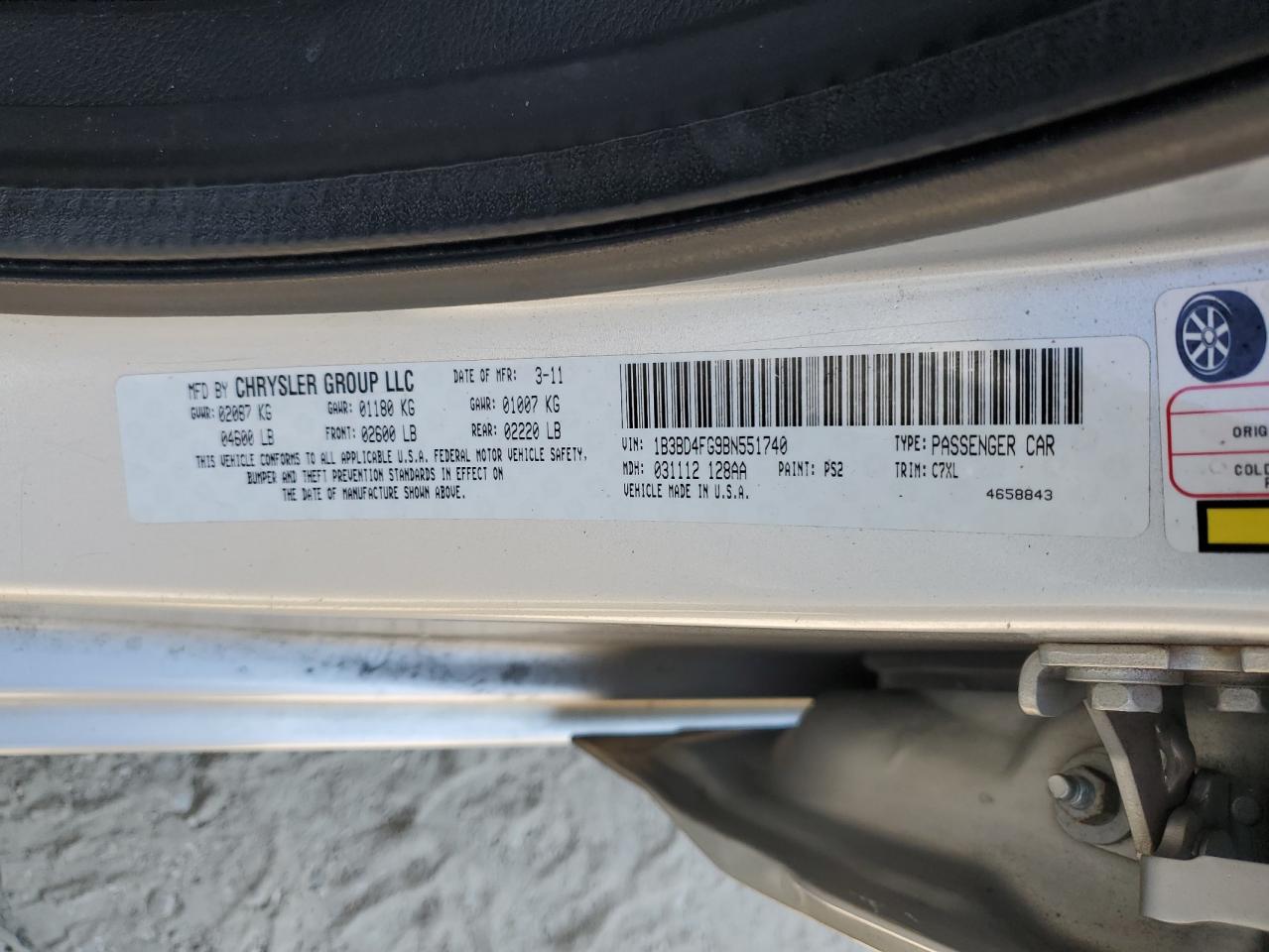 2011 Dodge Avenger Express VIN: 1B3BD4FG9BN551740 Lot: 60734755