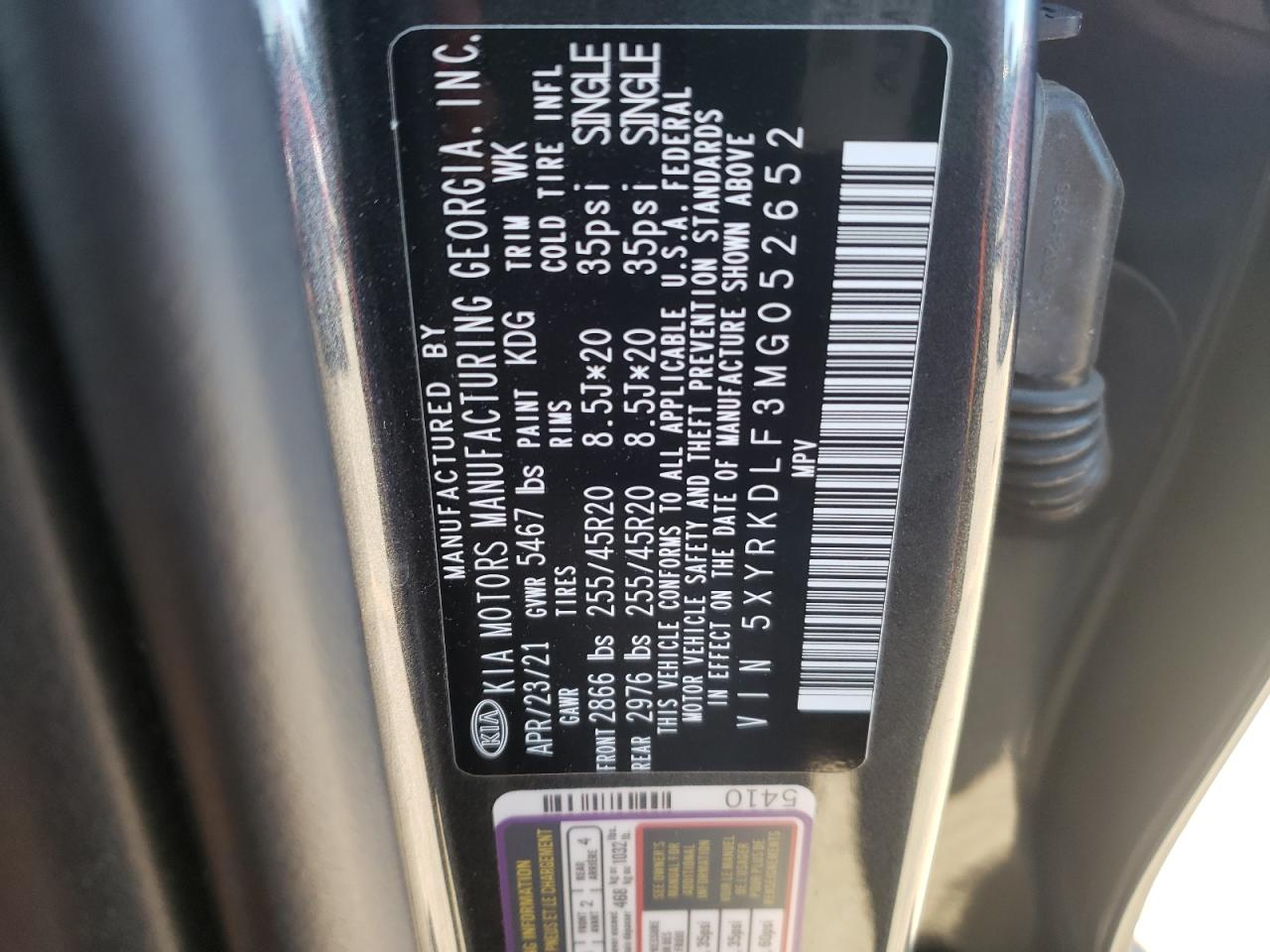 2021 Kia Sorento Sx VIN: 5XYRKDLF3MG052652 Lot: 73932784