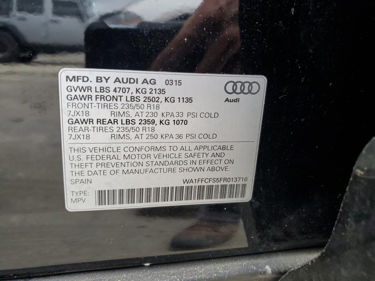 WA1FFCFS5FR013716 2015 Audi Q3 Prestige