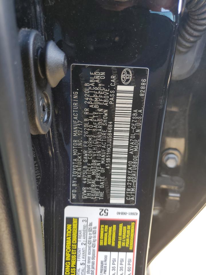 4T1B11HK3JU564684 2018 Toyota Camry L