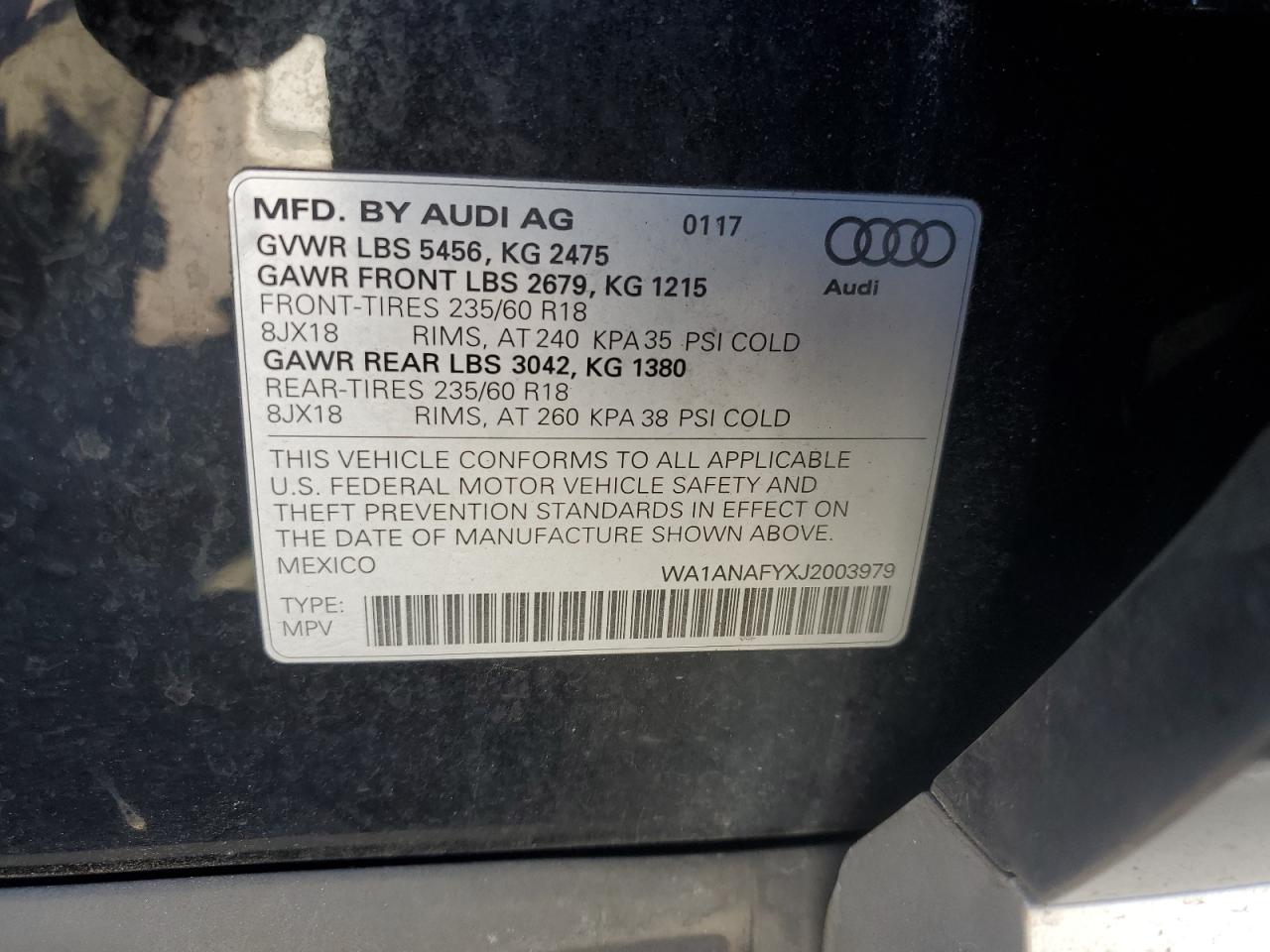 WA1ANAFYXJ2003979 2018 Audi Q5 Premium