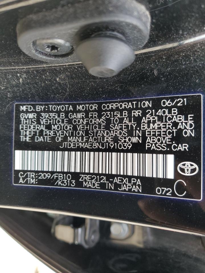 2022 Toyota Corolla Le VIN: JTDEPMAE8NJ191039 Lot: 78223694