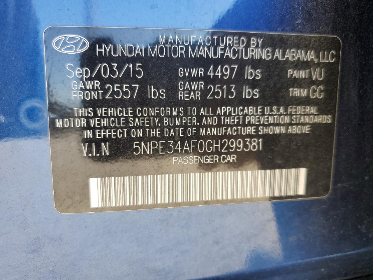 5NPE34AF0GH299381 2016 Hyundai Sonata Sport