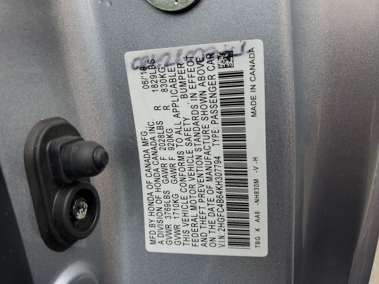 2HGFC4B64KH307794 2019 Honda Civic Lx