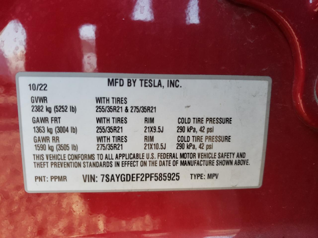 7SAYGDEF2PF585925 2023 Tesla Model Y