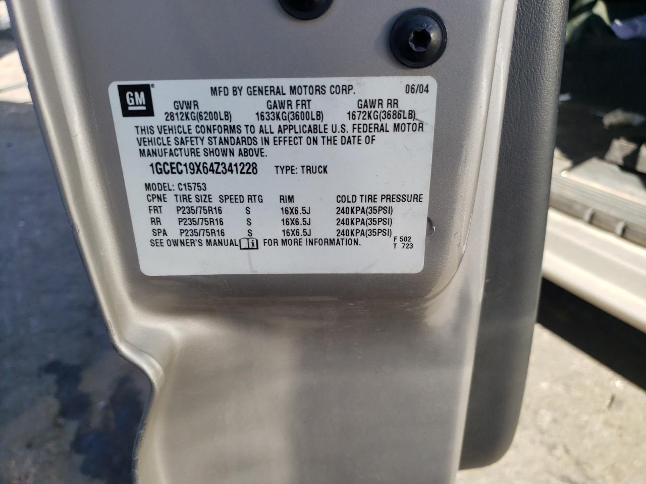 2004 Chevrolet Silverado C1500 VIN: 1GCEC19X64Z341228 Lot: 74129314