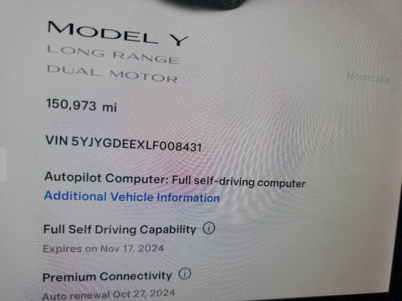 2020 Tesla Model Y VIN: 5YJYGDEEXLF008431 Lot: 76588934