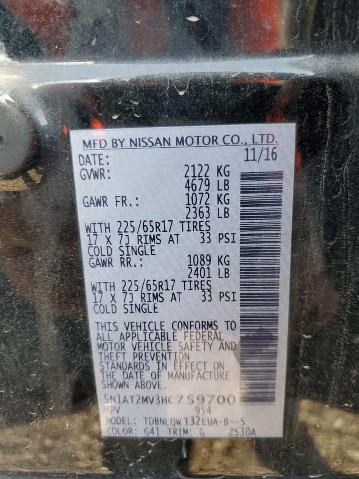 5N1AT2MV3HC759700 2017 Nissan Rogue Sv