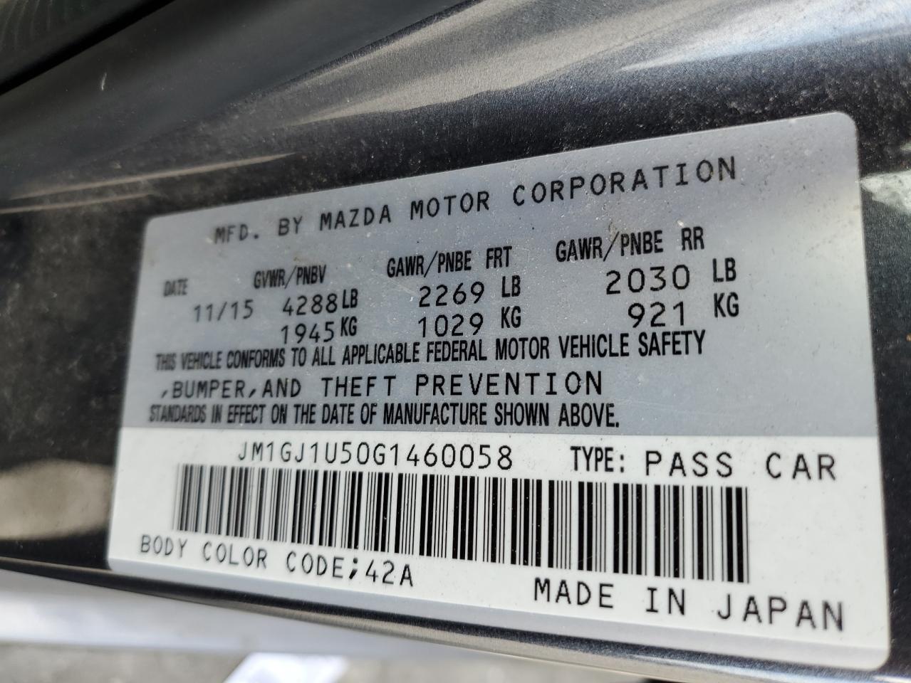 JM1GJ1U50G1460058 2016 Mazda 6 Sport