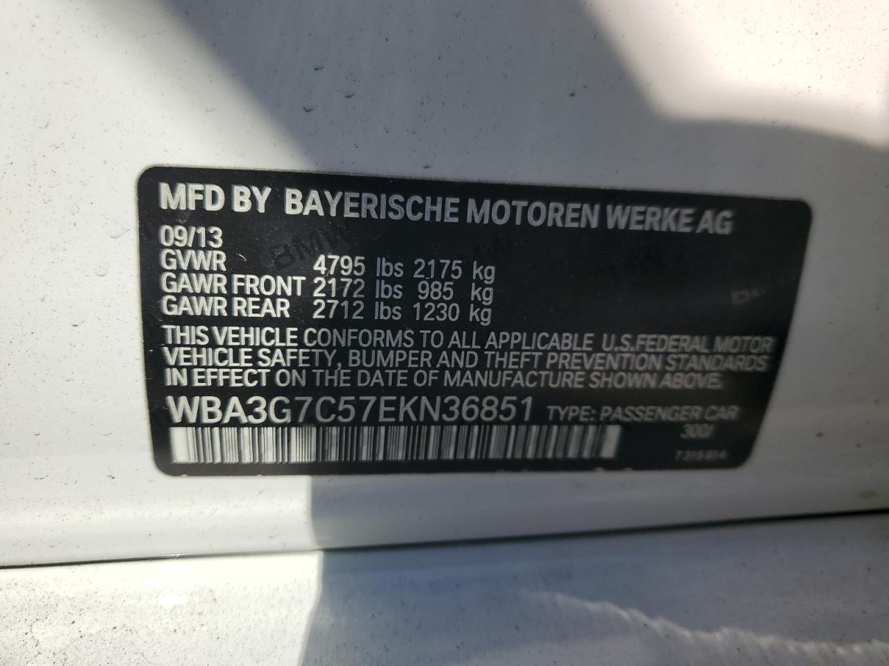 WBA3G7C57EKN36851 2014 BMW 328 Xi