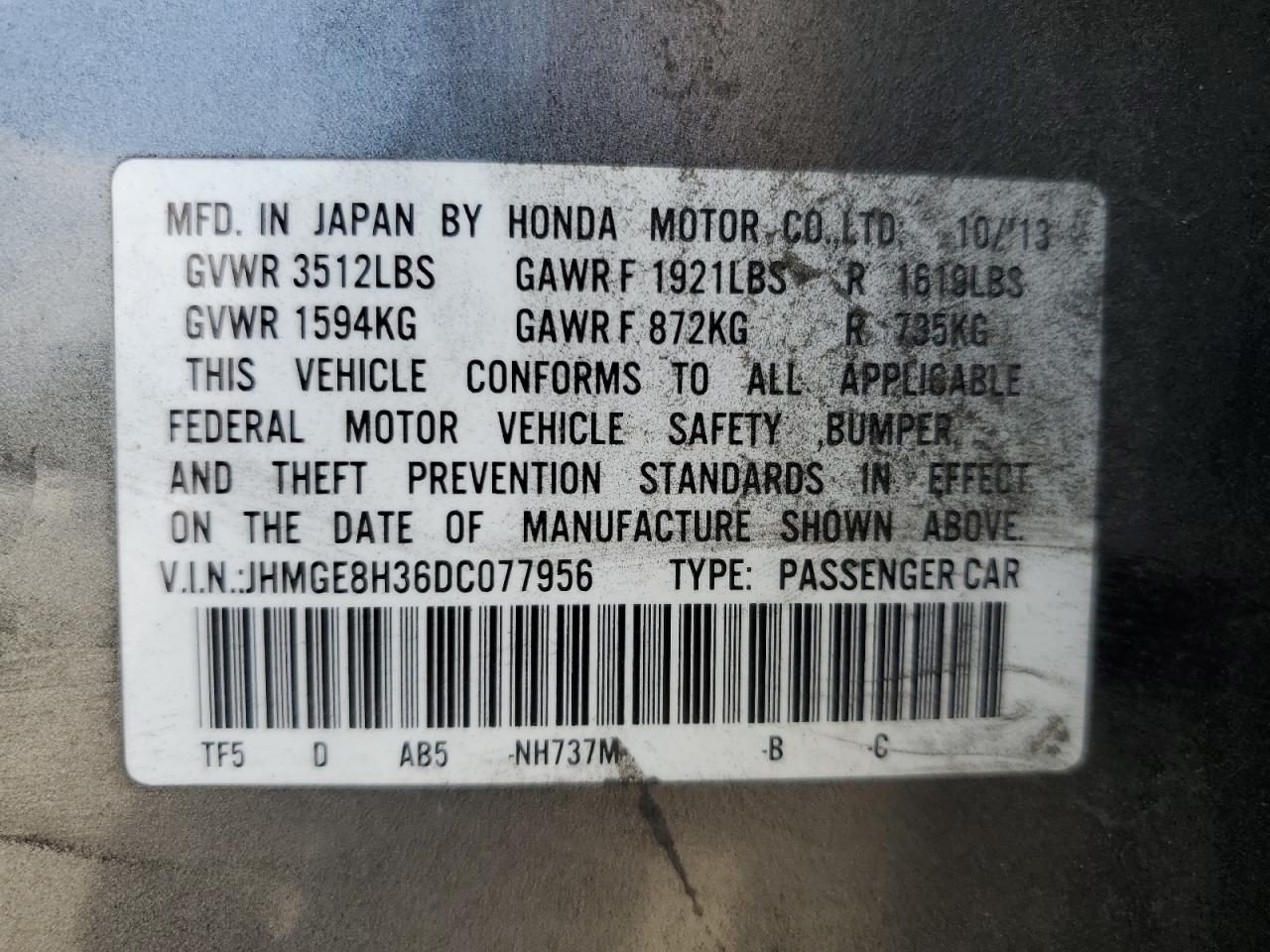 JHMGE8H36DC077956 2013 Honda Fit