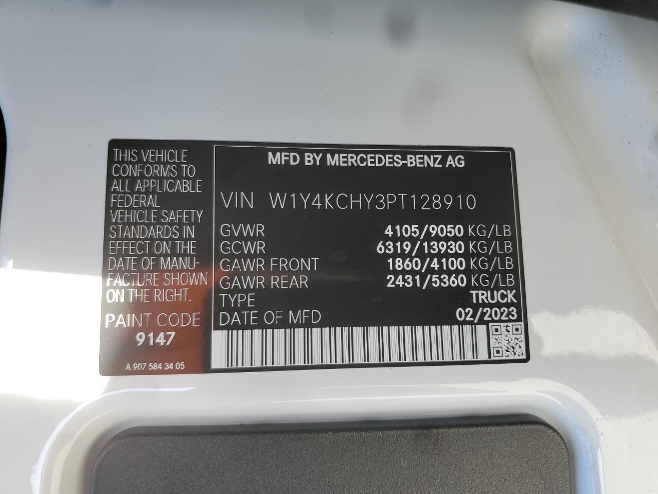 2023 Mercedes-Benz Sprinter 2500 VIN: W1Y4KCHY3PT128910 Lot: 72984794