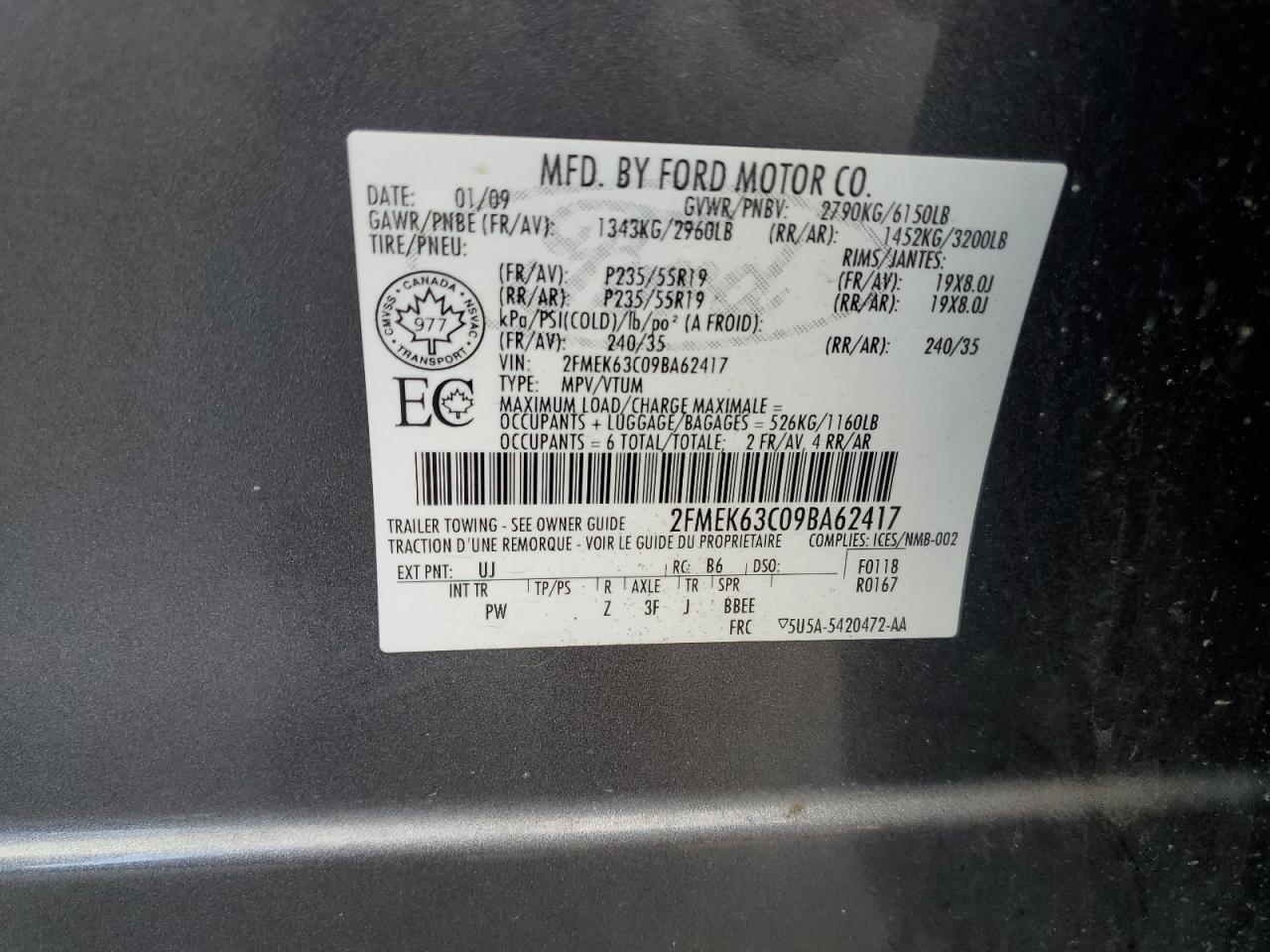 2FMEK63C09BA62417 2009 Ford Flex Limited