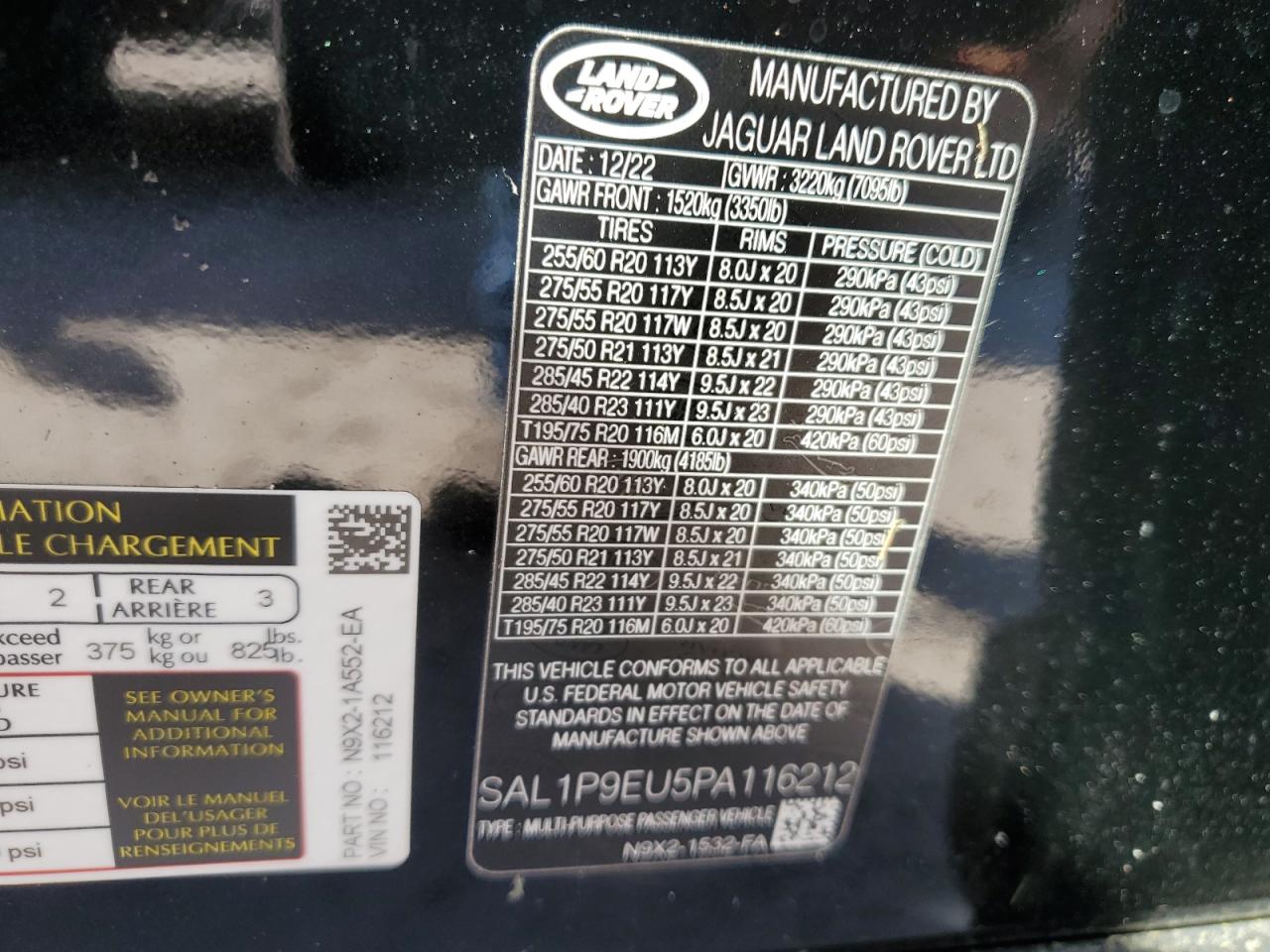 2023 Land Rover Range Rover Sport Dynamic Se VIN: SAL1P9EU5PA116212 Lot: 75087774