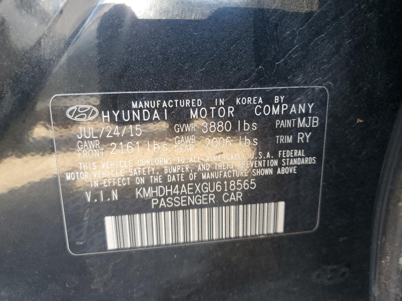 KMHDH4AEXGU618565 2016 Hyundai Elantra Se