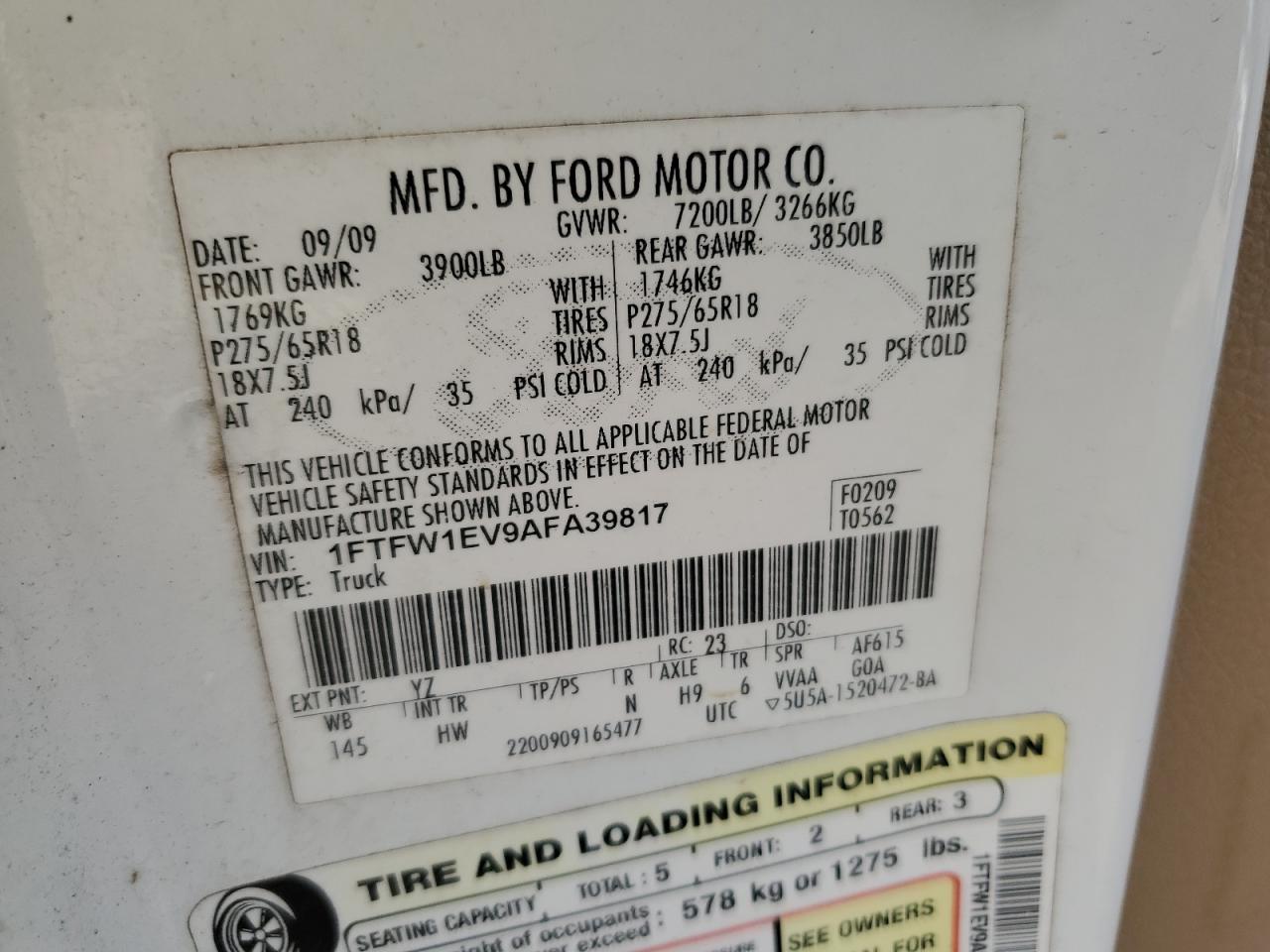 1FTFW1EV9AFA39817 2010 Ford F150 Supercrew