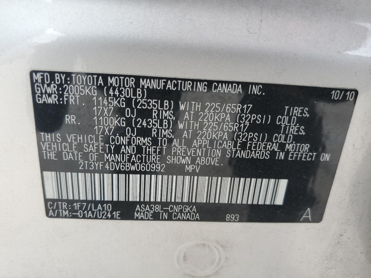 2T3YF4DV6BW060992 2011 Toyota Rav4 Limited