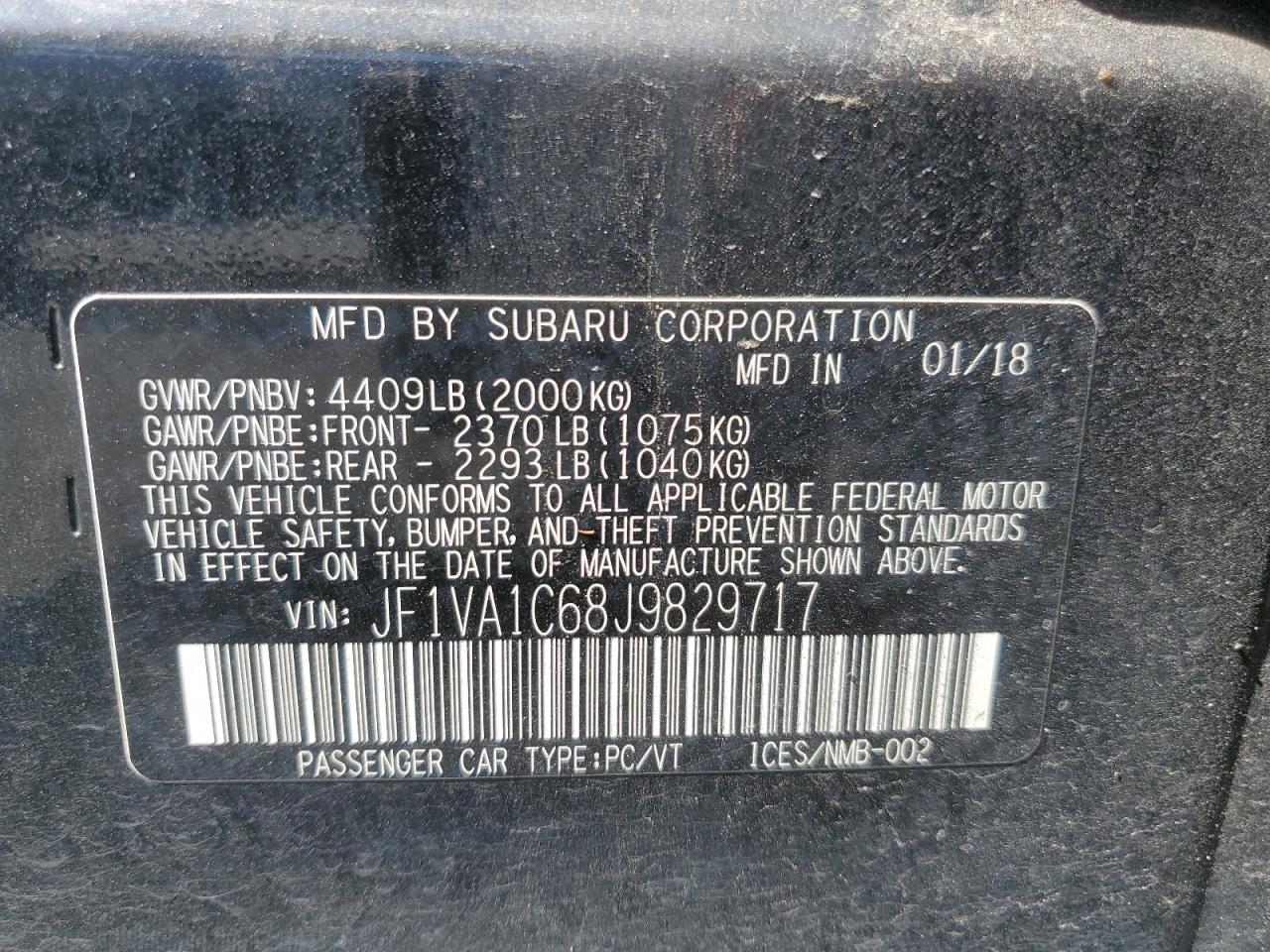 JF1VA1C68J9829717 2018 Subaru Wrx Premium