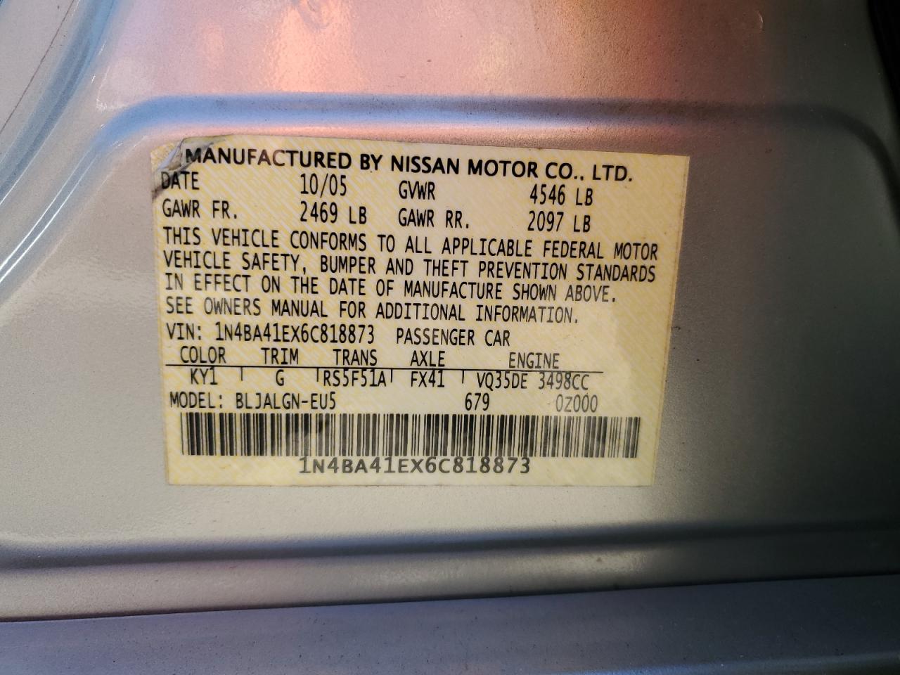 1N4BA41EX6C818873 2006 Nissan Maxima Se