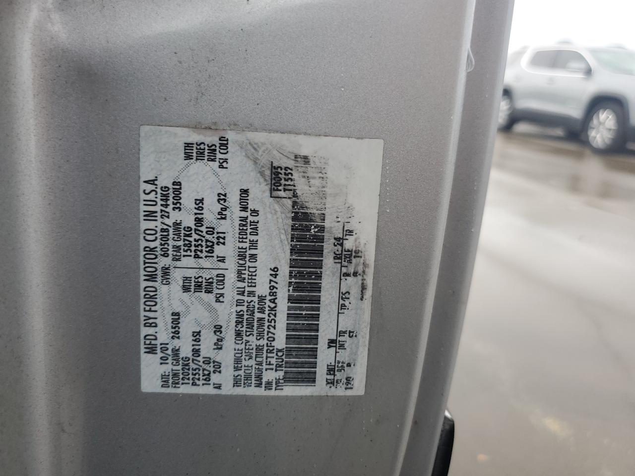 2002 Ford F150 VIN: 1FTRF07252KA89746 Lot: 74143264