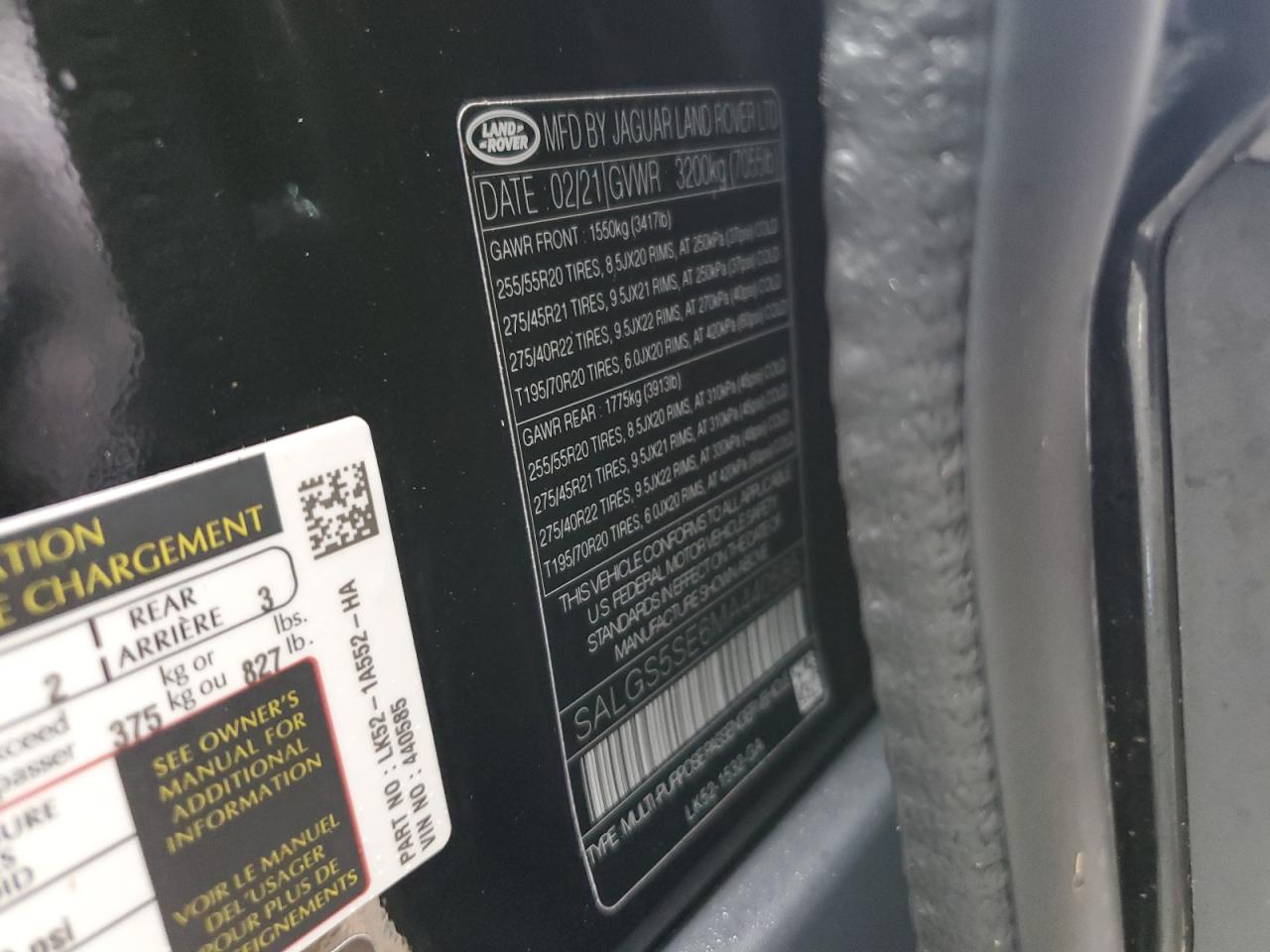 2021 Land Rover Range Rover Westminster Edition VIN: SALGS5SE6MA440585 Lot: 74560844