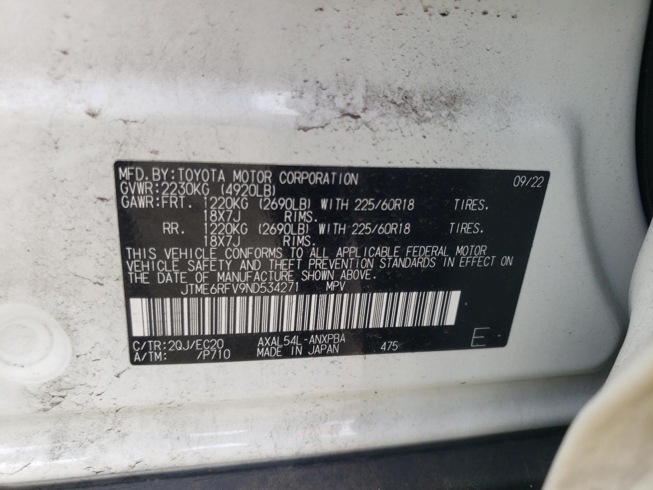 JTME6RFV9ND534271 2022 Toyota Rav4 Xse