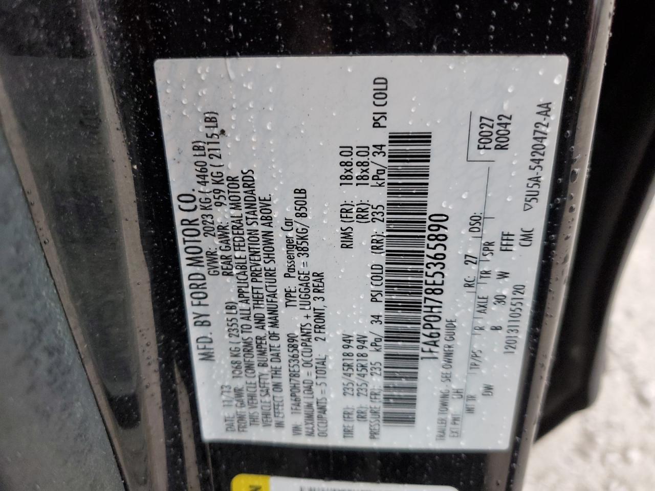 2014 Ford Fusion Se VIN: 1FA6P0H78E5365890 Lot: 74984144