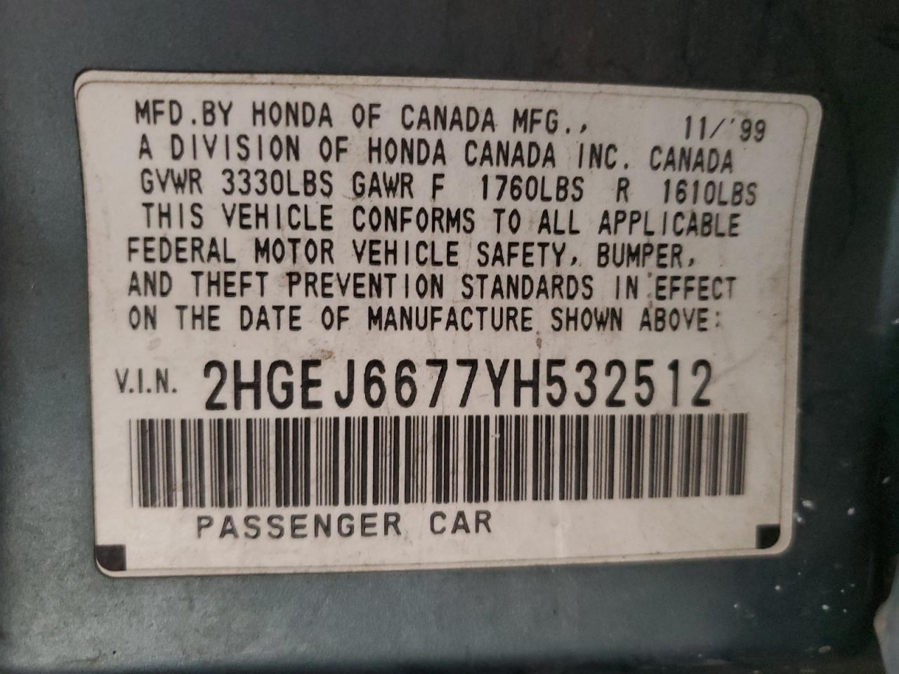 2HGEJ6677YH532512 2000 Honda Civic Lx