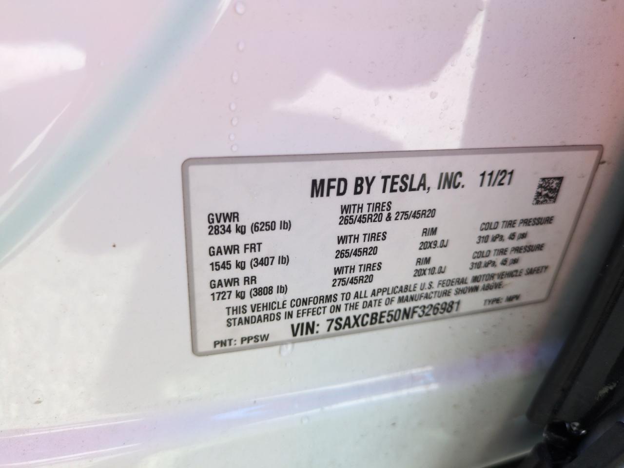 7SAXCBE50NF326981 2022 Tesla Model X