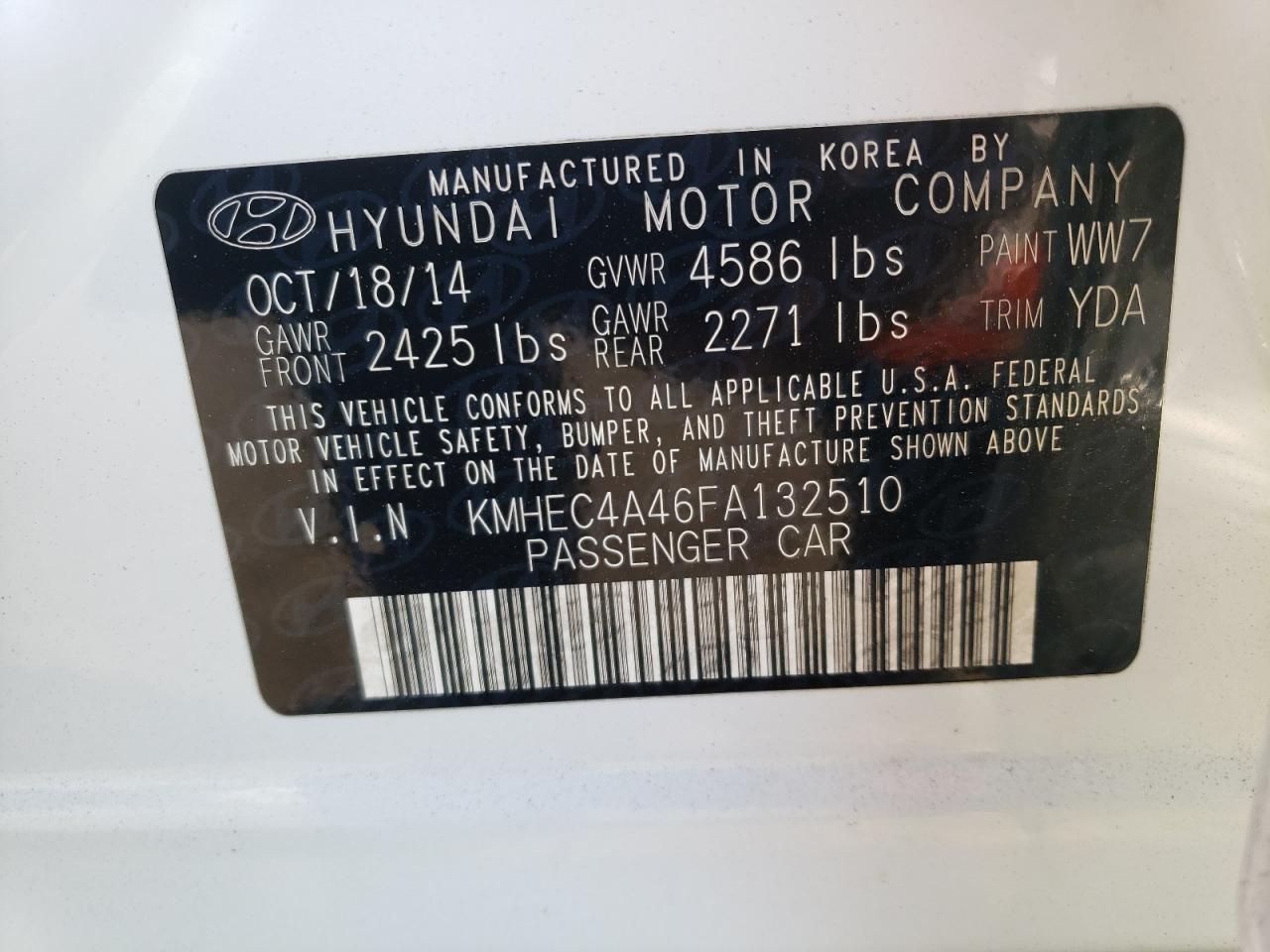 KMHEC4A46FA132510 2015 Hyundai Sonata Hybrid