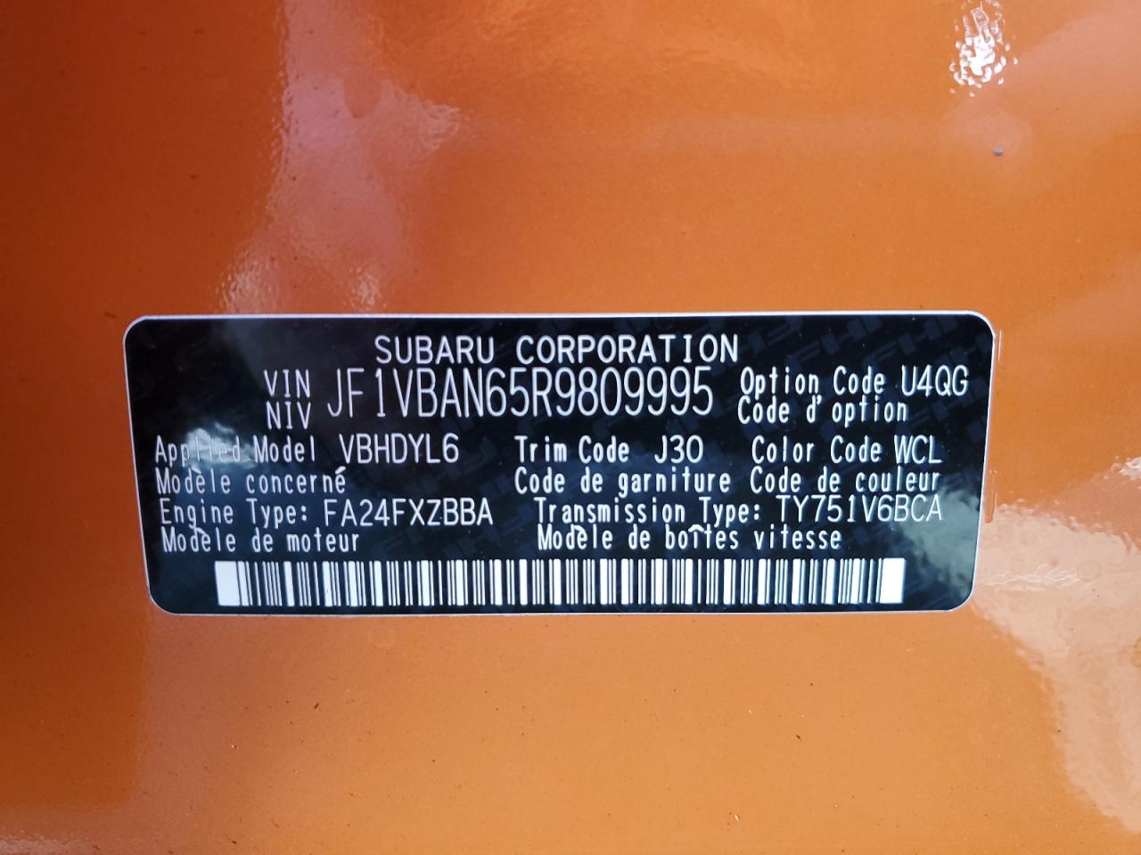 JF1VBAN65R9809995 2024 Subaru Wrx Limited