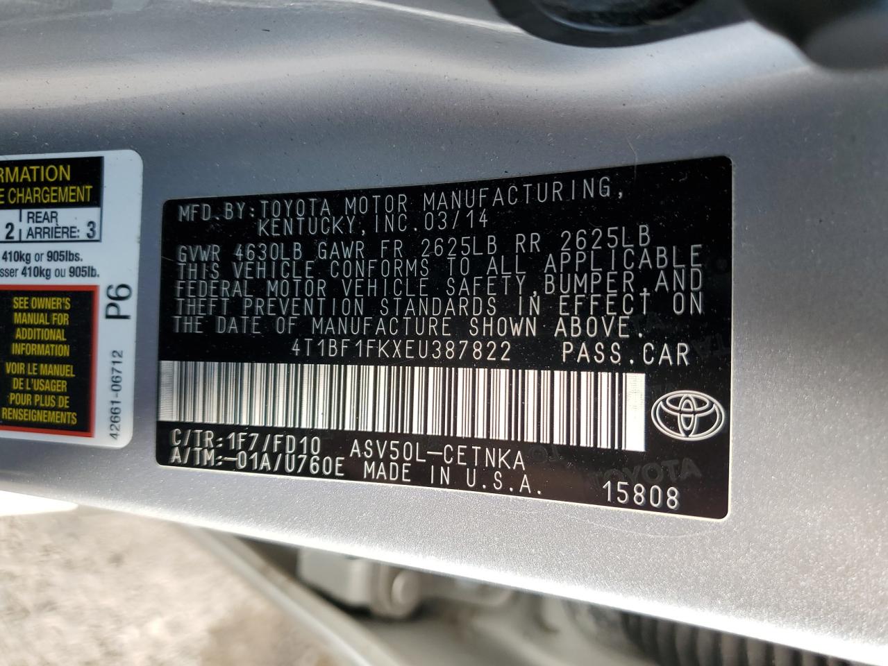 4T1BF1FKXEU387822 2014 Toyota Camry L