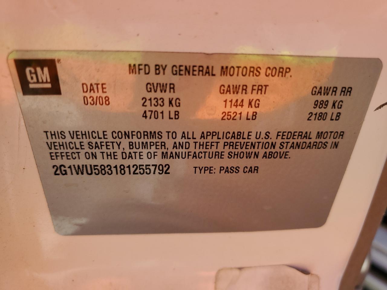 2G1WU583181255792 2008 Chevrolet Impala Ltz