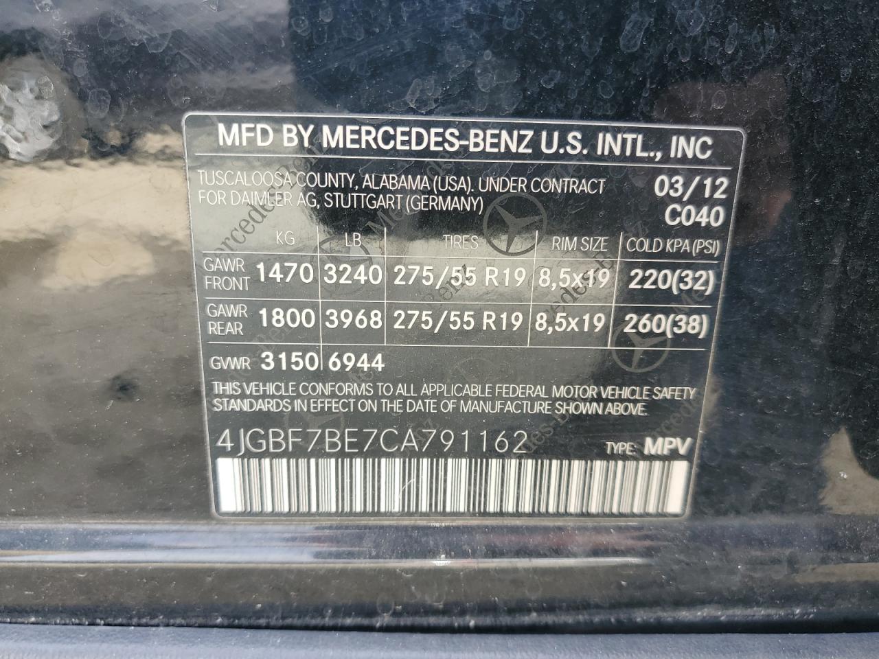 4JGBF7BE7CA791162 2012 Mercedes-Benz Gl 450 4Matic