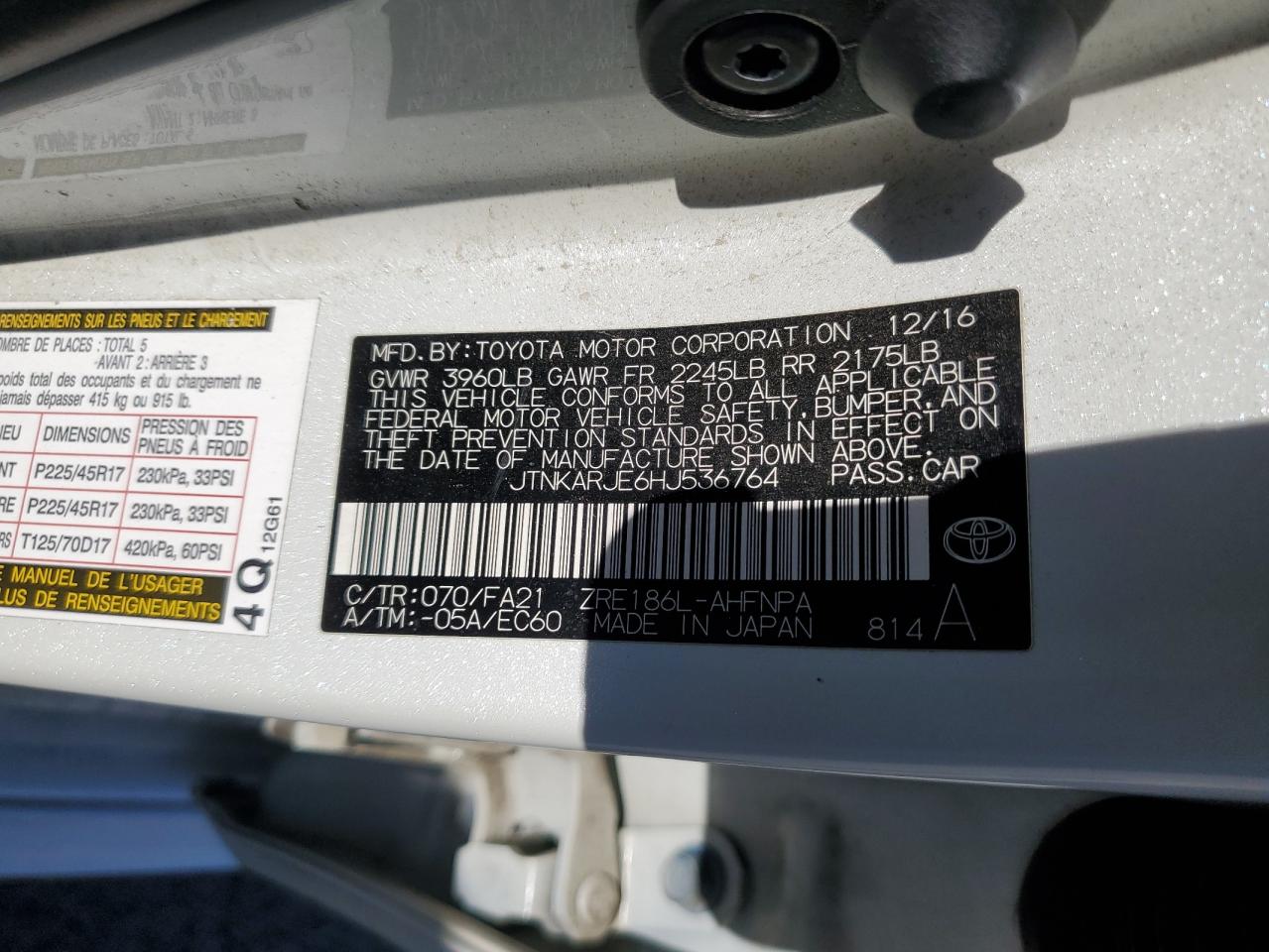 2017 Toyota Corolla Im VIN: JTNKARJE6HJ536764 Lot: 85537485