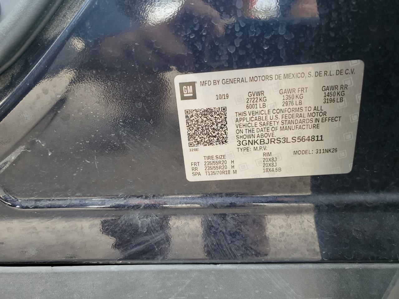 2020 Chevrolet Blazer 3Lt VIN: 3GNKBJRS3LS564811 Lot: 85948325