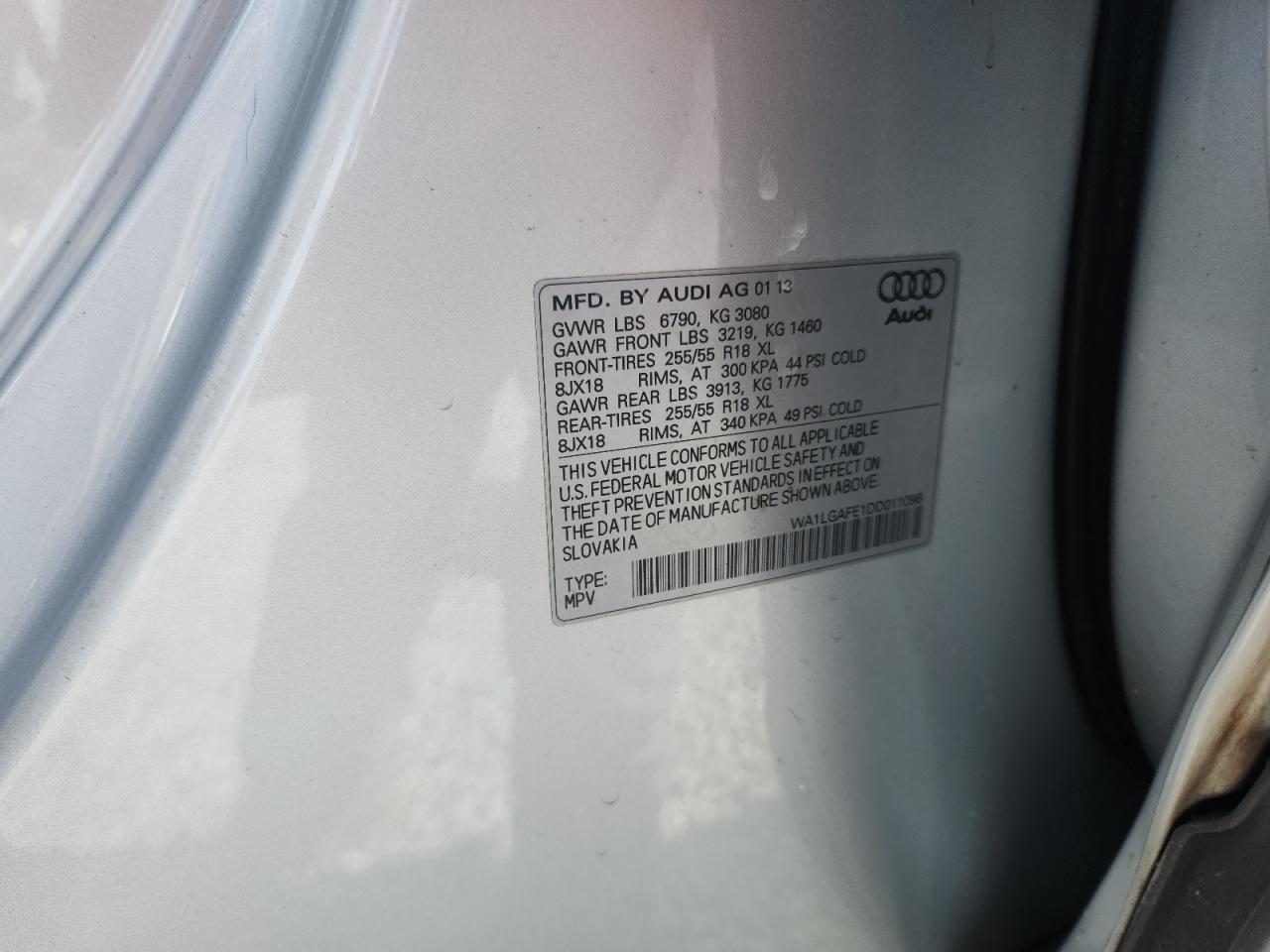 2013 Audi Q7 Premium Plus VIN: WA1LGAFE1DD011096 Lot: 90047425