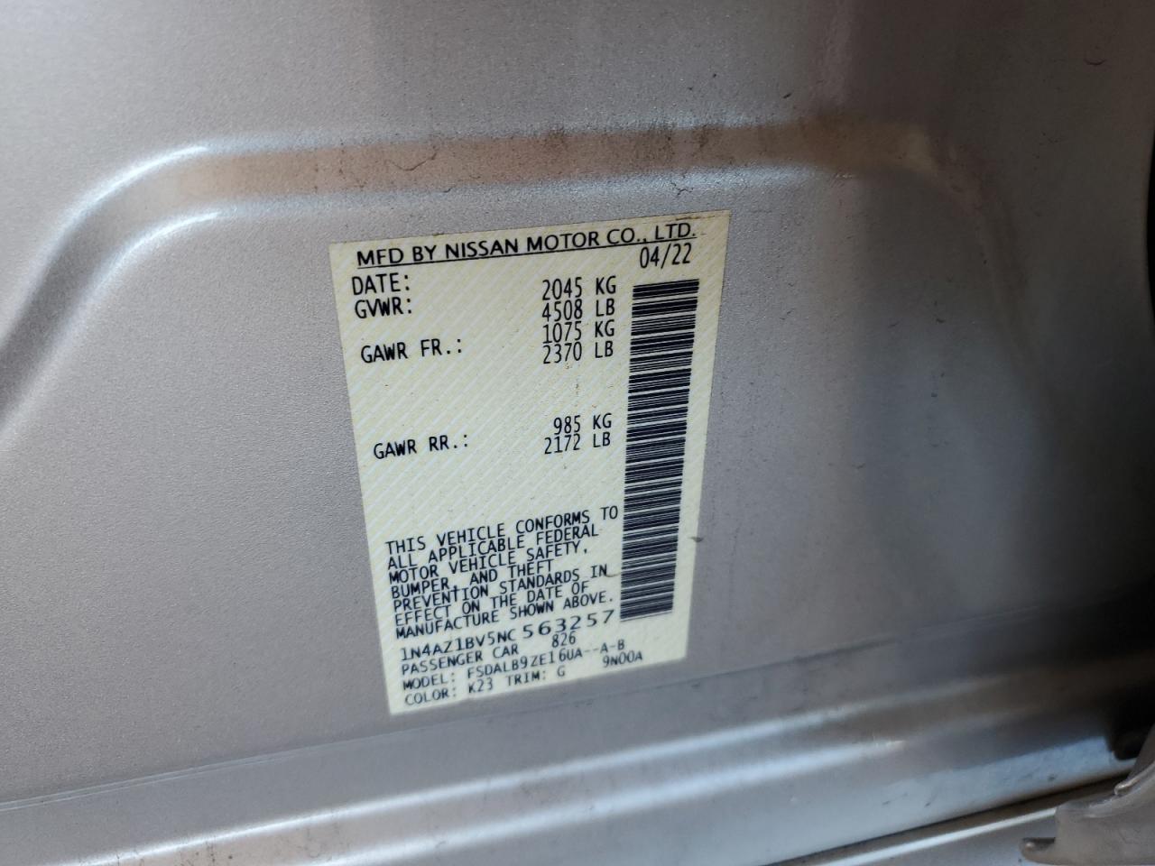 2022 Nissan Leaf S VIN: 1N4AZ1BV5NC563257 Lot: 82638795