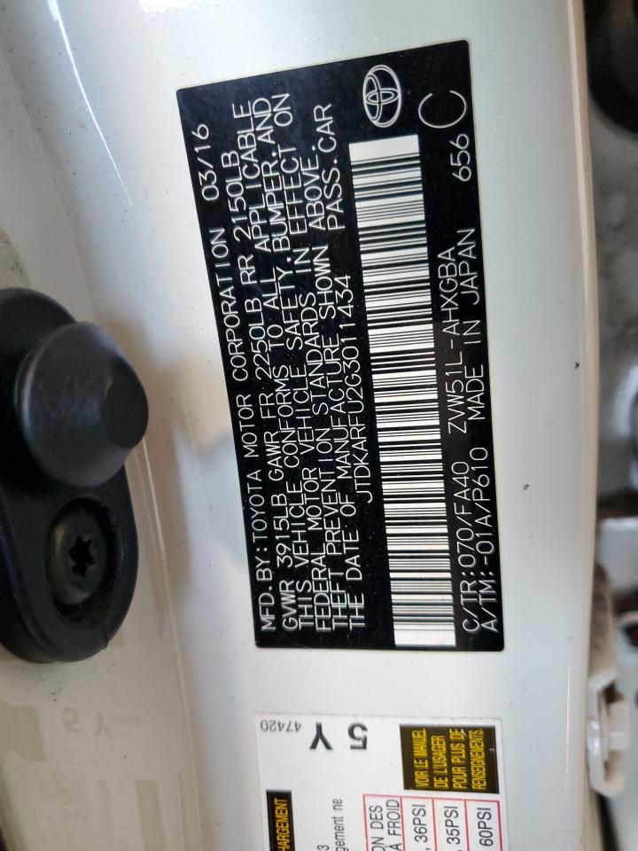 2016 Toyota Prius VIN: JTDKARFU2G3011434 Lot: 84400565