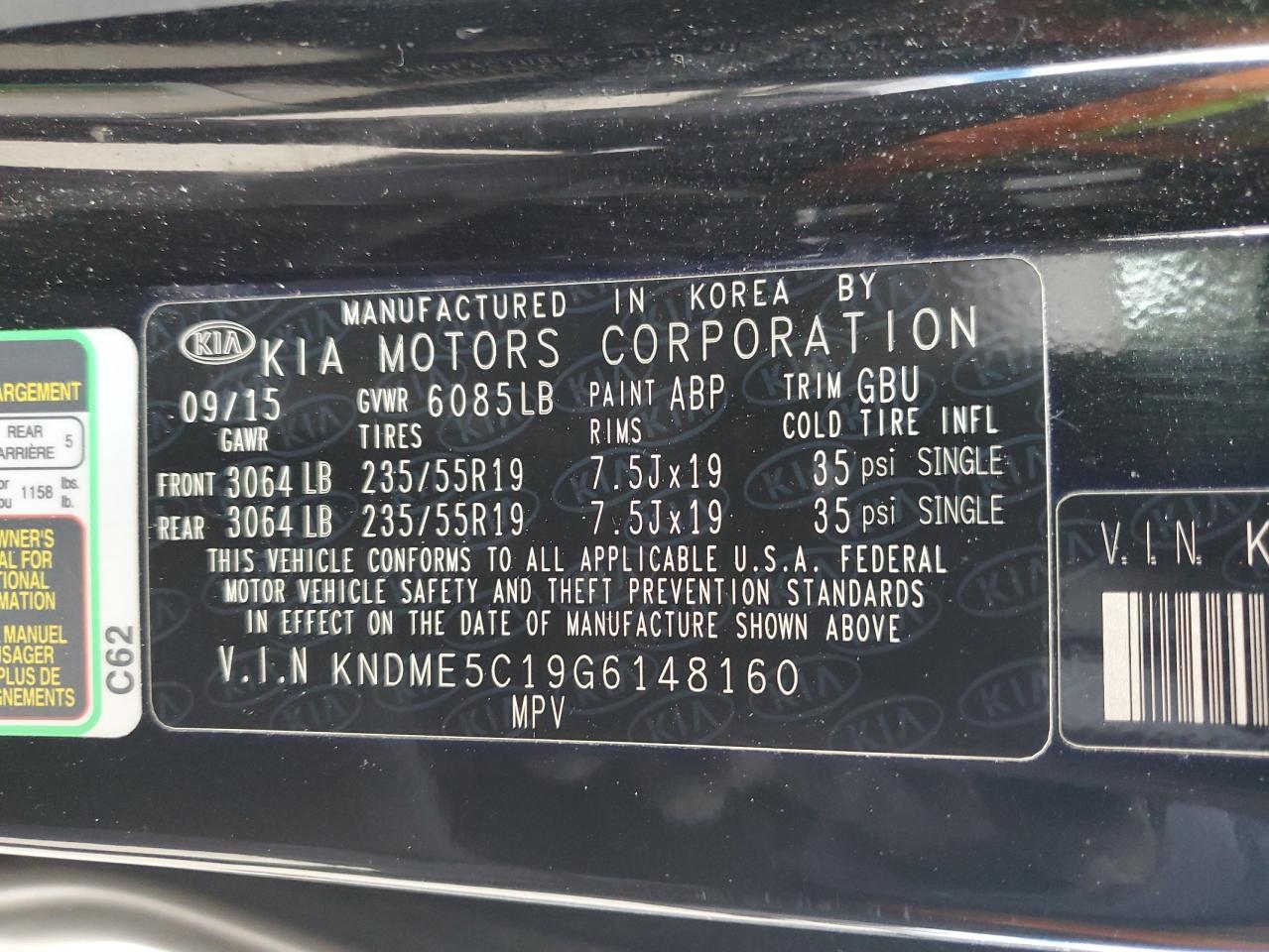 2016 Kia Sedona Sxl VIN: KNDME5C19G6148160 Lot: 87435625