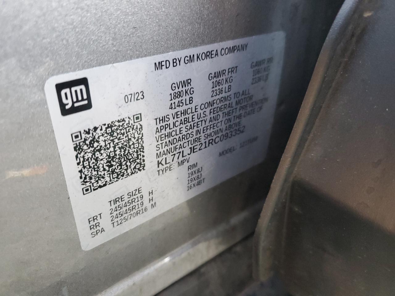 2024 Chevrolet Trax 2Rs VIN: KL77LJE21RC093352 Lot: 90342095