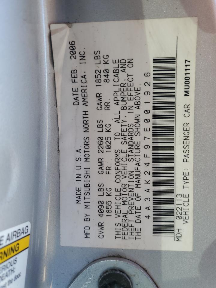 2007 Mitsubishi Eclipse Gs VIN: 4A3AK24F97E001926 Lot: 85923485