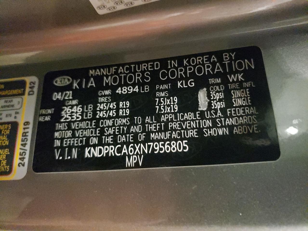 2022 Kia Sportage Sx VIN: KNDPRCA6XN7956805 Lot: 81957545