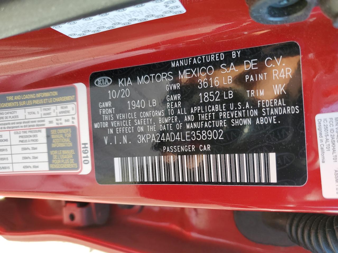 2020 Kia Rio Lx VIN: 3KPA24AD4LE358902 Lot: 86111615