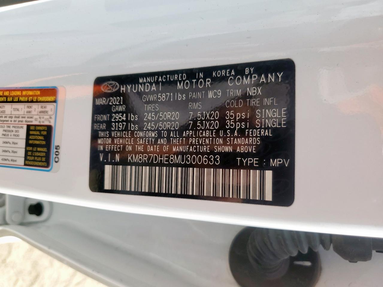 2021 Hyundai Palisade Calligraphy VIN: KM8R7DHE8MU300633 Lot: 82367495