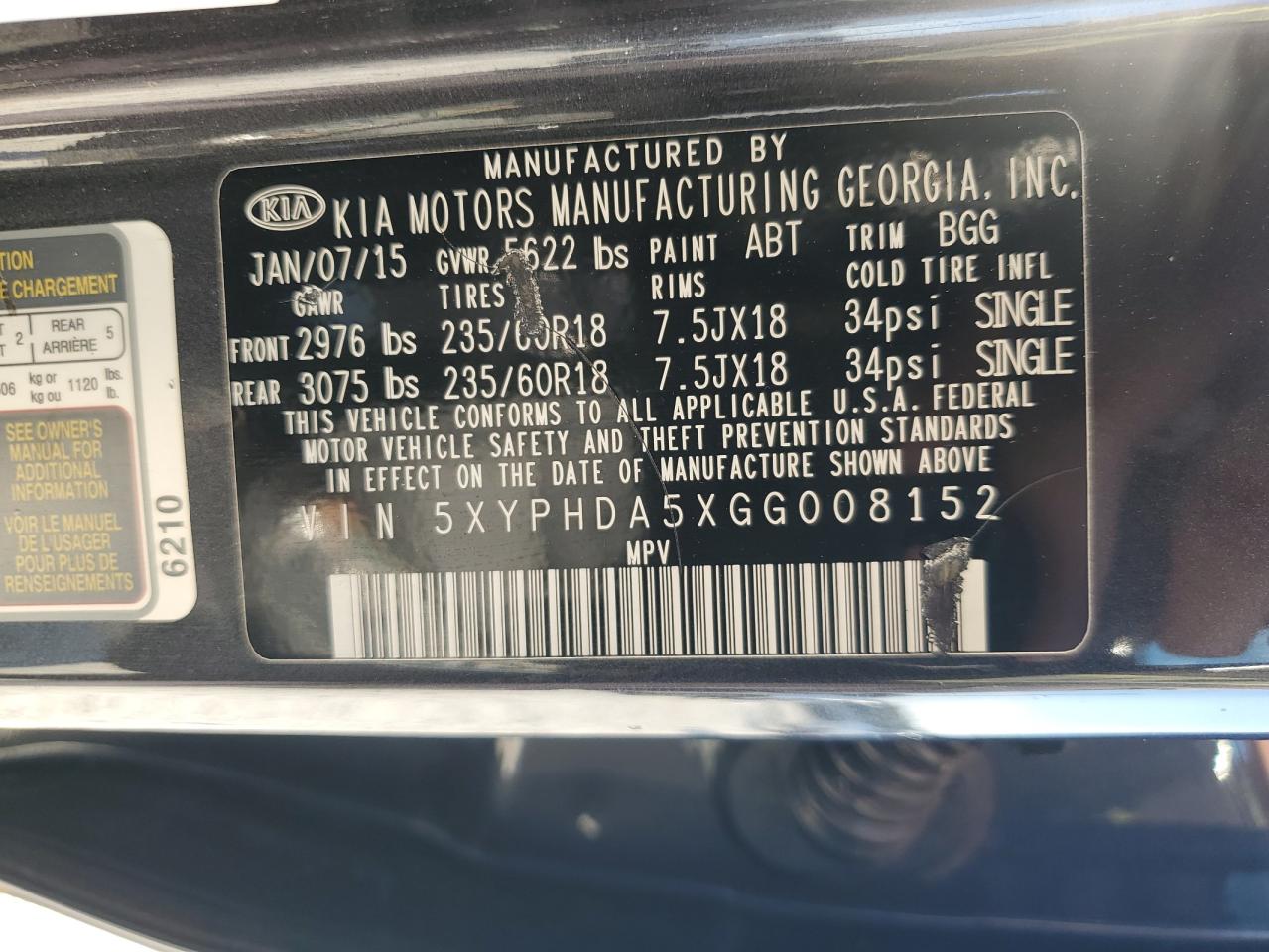 2016 Kia Sorento Ex VIN: 5XYPHDA5XGG008152 Lot: 82570715