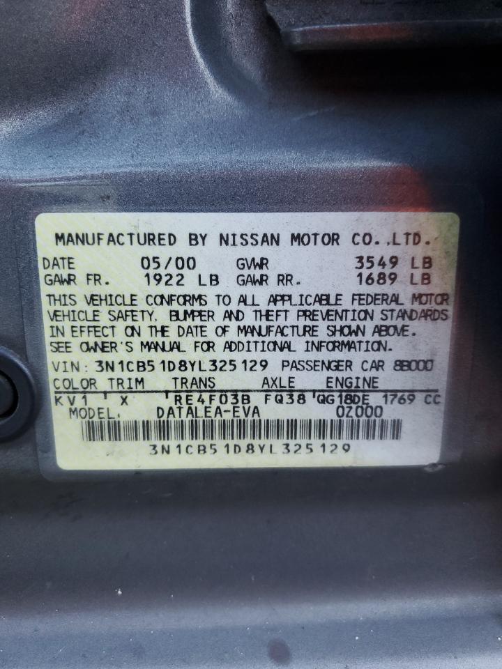 2000 Nissan Sentra Base VIN: 3N1CB51D8YL325129 Lot: 86290695