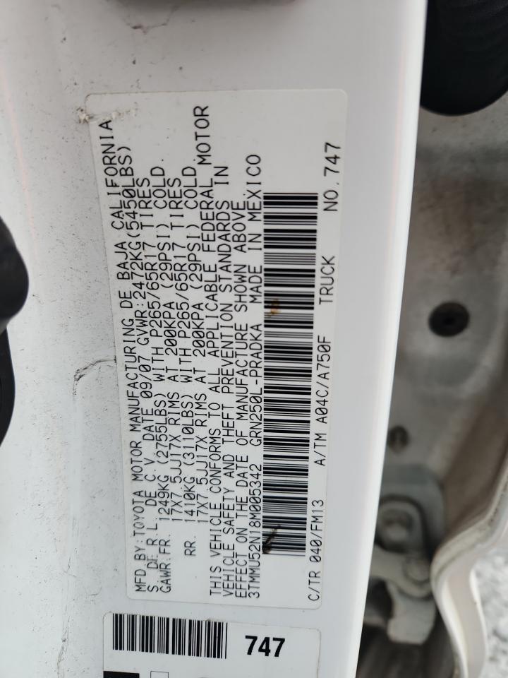 2008 Toyota Tacoma Double Cab Long Bed VIN: 3TMMU52N18M005342 Lot: 84382285