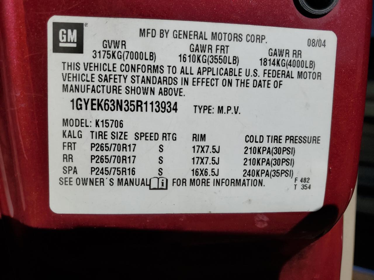 2005 Cadillac Escalade Luxury VIN: 1GYEK63N35R113934 Lot: 86974935